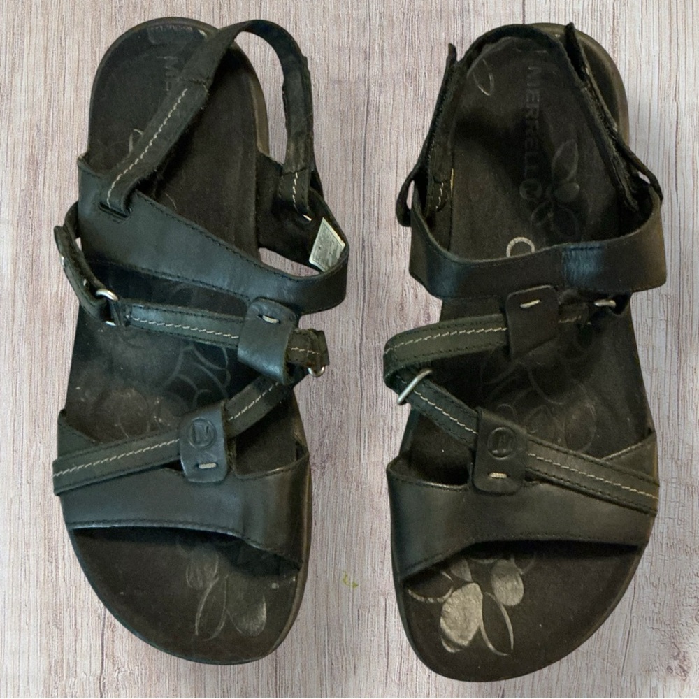 Merrell Performance Black Adjustable Strap Leathe… - image 1